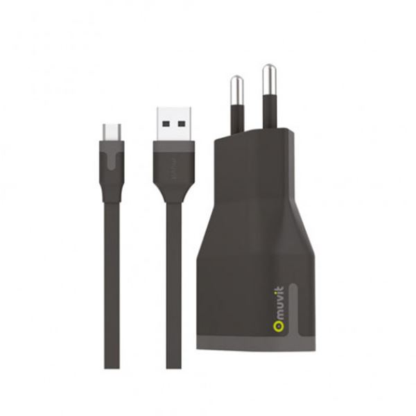 Pack cargador coche 1a y cable micro usb 1m negro Muvit