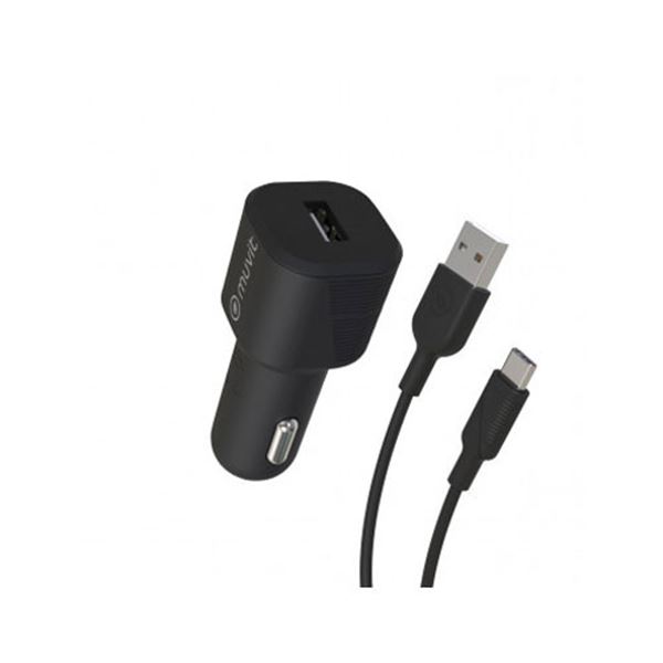 Pack cargador móvil coche usb 12w y cable usb para coche tipo c 3a 1,2 m negro Muvit for change