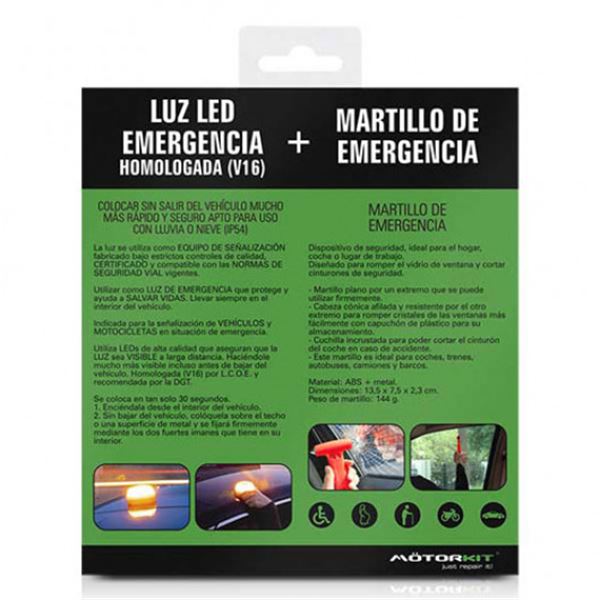 Kit luz de emergencia Motorkit led magnética y martillo