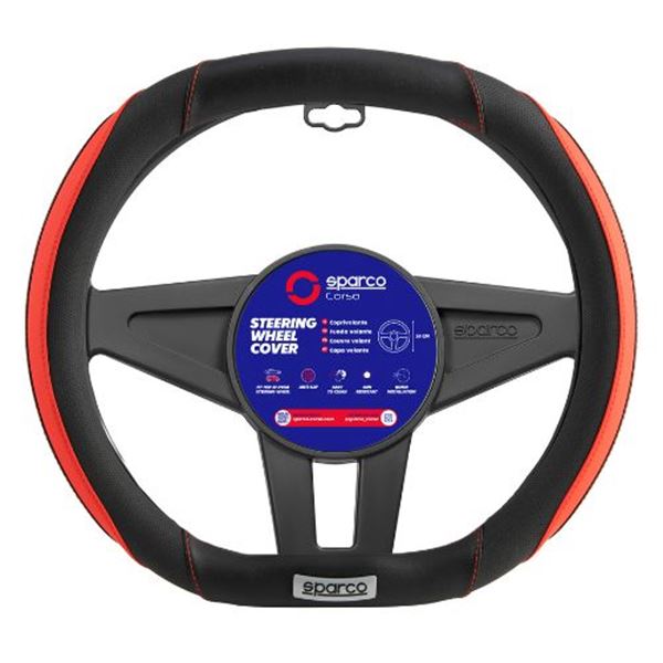 Funda de Volante Sparco base plana color negro y rojo