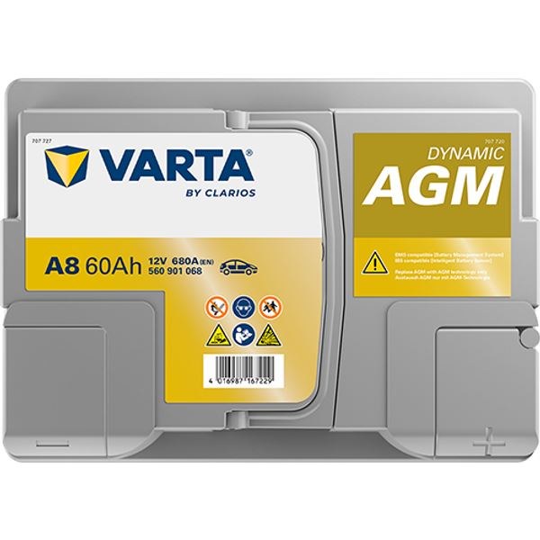 VARTA A8 60Ah AGM バッテリー Batería de coche Varta Start Stop agm xev 60ah 680a a8 - Feu Vert